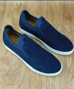 Ballerine pour Homme  – haute finition et haute qualité 100% Daim Bleu-(0800)