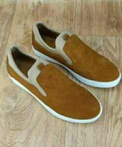Ballerine pour Homme  – haute finition et haute qualité 100% Daim Camel-(0800)