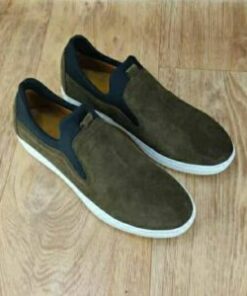 Ballerine pour Homme  – haute finition et haute qualité 100% Daim Vert Olive-(0800)