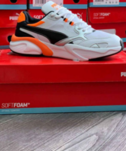 Baskets Sport pour Hommes Mode Sneakers - Blanc/Orange - PU-PREMIUM -