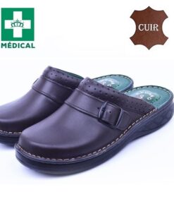 Sabot Médical pour hommes confortable,100% cuir véritable,confort,100% Médicale Marron (32)