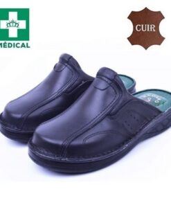 Sabot Médical pour hommes confortable,100% cuir véritable,confort,100% Médicale Noir(39)