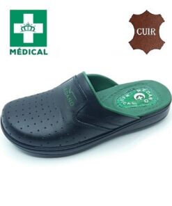 Sabot Médical pour hommes confortable,100% cuir véritable,confort,100% Médicale Noir (405)