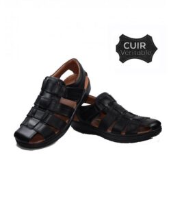 Sandale en vrai CUIR – Confort – Noir (036)