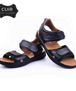 Sandale en vrai CUIR – Haute qualité – Noir(26)
